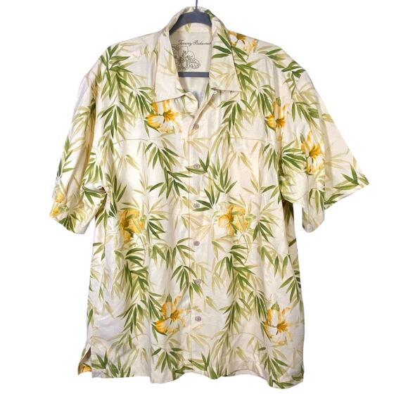 Tommy Bahama Floral Leaf Patten 100% Silk Hawaiian Short Sleeves Shirt Size XL - Picture 1 of 7